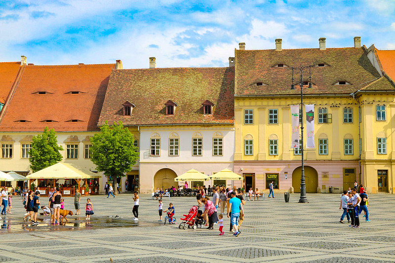 Sibiu, Transylvania, Romania Central Square At Sunset