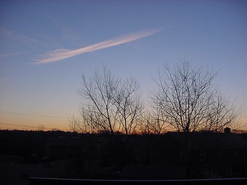 blue trees houses winter sky orange cloud black sunrise dawn suburban massachusetts neighborhood suburbs seekonk