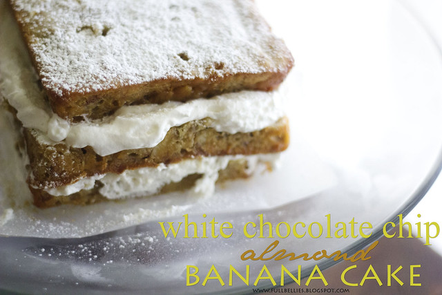 White chocolate chip, almond, banana cake