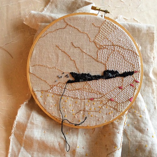 Wrinkle embroidery in progress