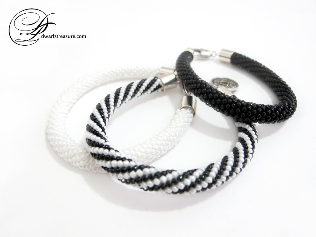 Stylish white & black beaded bangle bracelets set