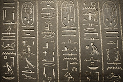 an ancient writing system used in Egypt in which pictures and symbols represent words or sounds