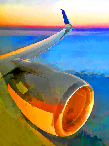 sunset clouds plane fly wing jet engine missouri