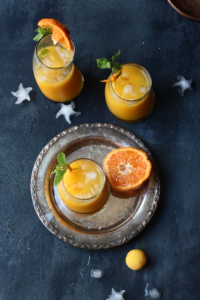 Mango-Orange Fizz with Mint-Cardamom and Lemon
