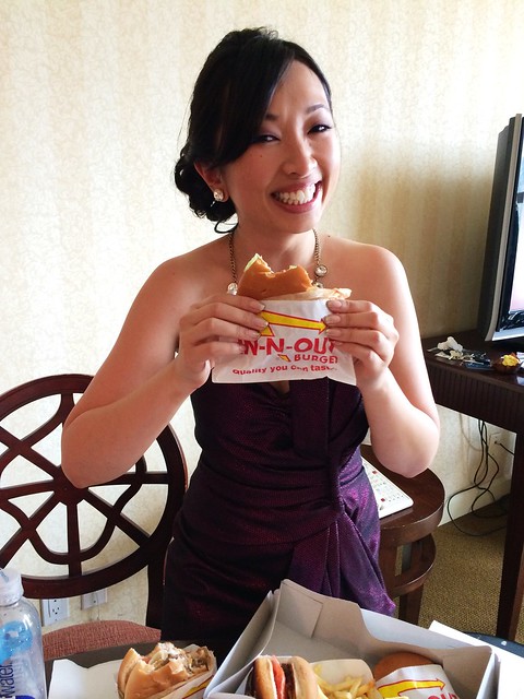 Sam enjoying some In-N-Out during bridal party prep!