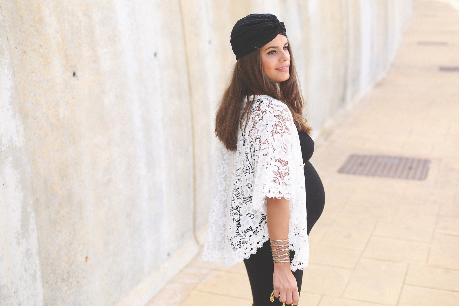6. long black dress lace top jacket boho chic outfit - jessie chanes - pregnancy