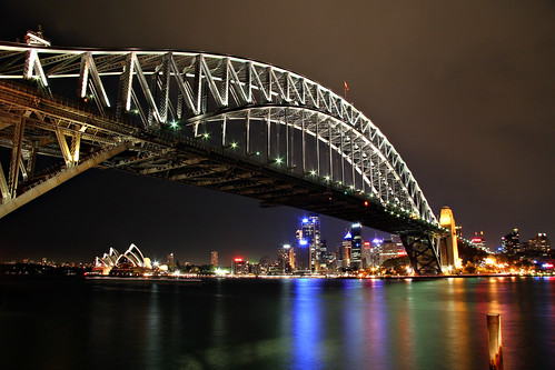 bridge sydney sydneyharbourbridge night water sydneyharbour evening newsouthwales nsw australia architecture