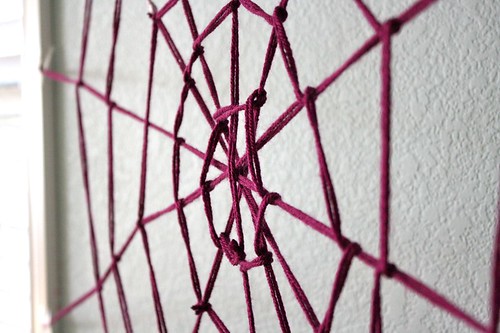 Purple Spiderweb made of Yarn