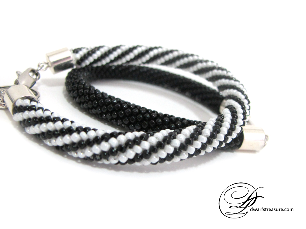 Boho chic black and striped glass bead custom bangle