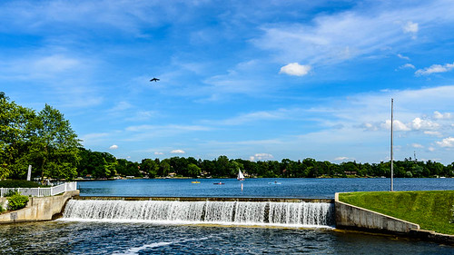 summer sky usa lake nature water june wisconsin landscape us waterfall sailing unitedstates oconomowoc kyaks 2015 lakefowler peacockdam