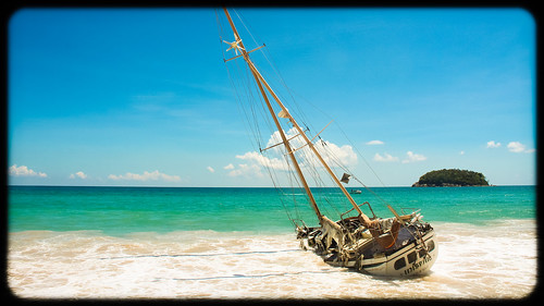 blue sea sky cloud green abandoned beach thailand island shipwreck kata mast phuket