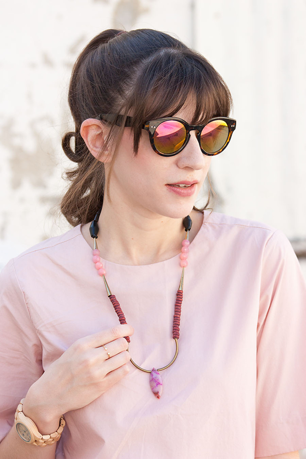 Everlane Shirt, History and Industry Necklace, Mirrored Sunnies, Jord Watch