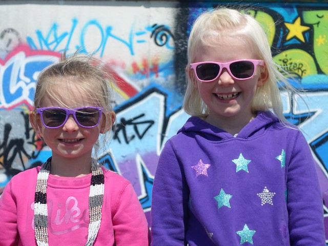 Bright girls at East Berlin Wall