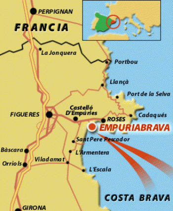 Mapa de Empuriabrava en la Costa Brava (Cataluña, España)