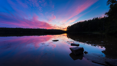 pink trees sunset lake colors stone night clouds forest evening still twilight rocks sweden calm canon6d lillalövsjön