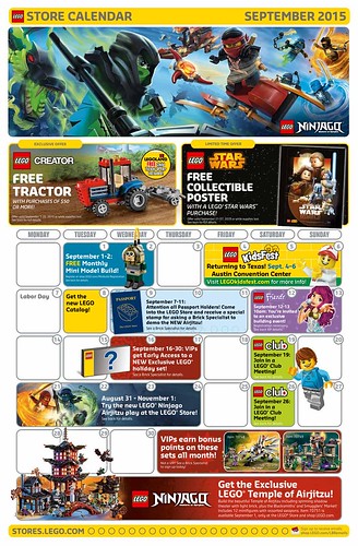 September 2015 LEGO Store Calendar
