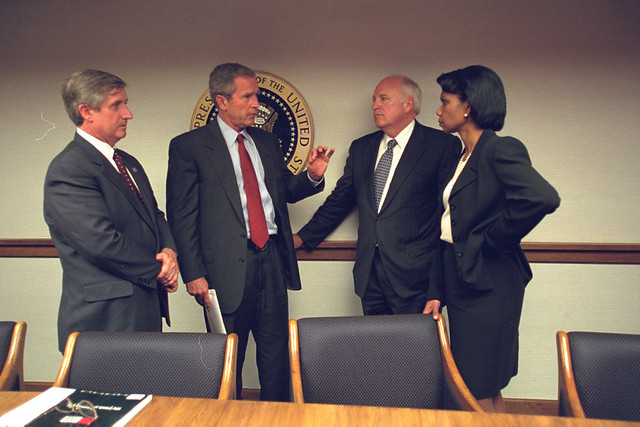President Bush with Vice President Cheney and Senior Staff in the President's Emergency Operations Center (PEOC)
