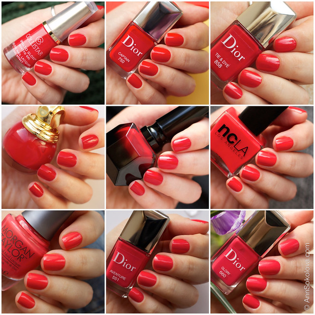 Bright summer red nail polishes   NCLA, Dior, Louboutin, Collistar, Diorific