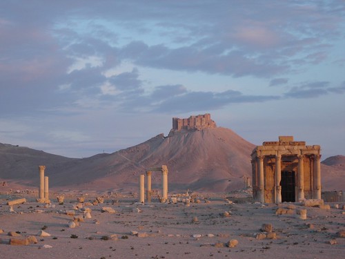 road castle sunrise temple dawn ruins desert roman silk east arab arabia syria middle palmyra palmira tadmor istok bliski sirija
