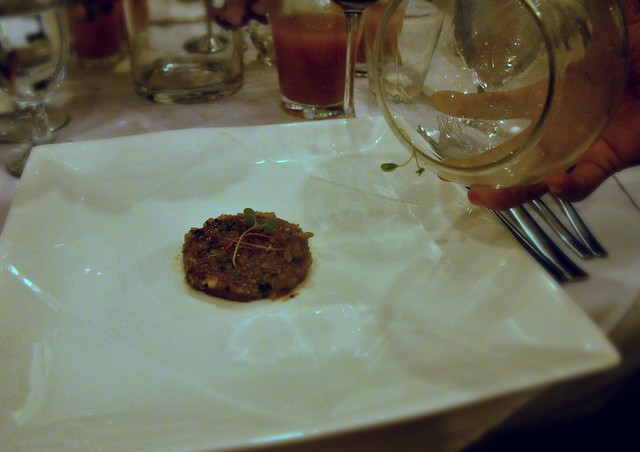 Smoked Pasuquin Tuna Tartare with a dollop of ginger and yogurt emulsion
