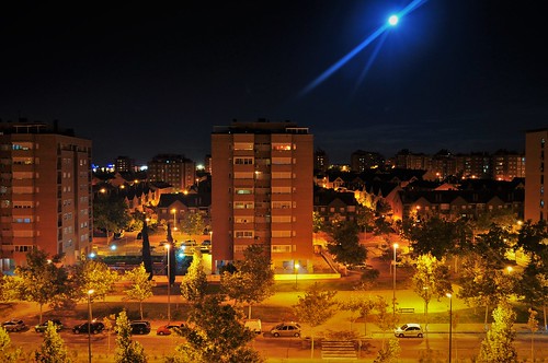 City night lights & moon
