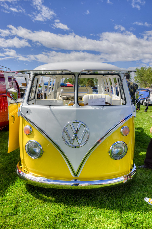 66 VW Bus Front view on the Green