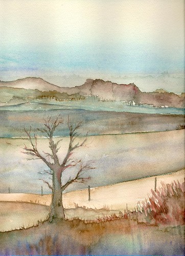 autumn trees watercolor landscape horizon distance ©allrightsreserved floweralice