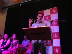 Tom reading from 'Stepping Off'