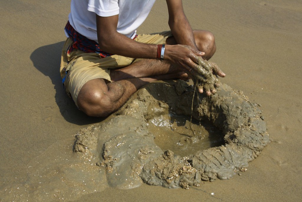 Playing with Sand at Digha Sea Beach - West Bengal, India