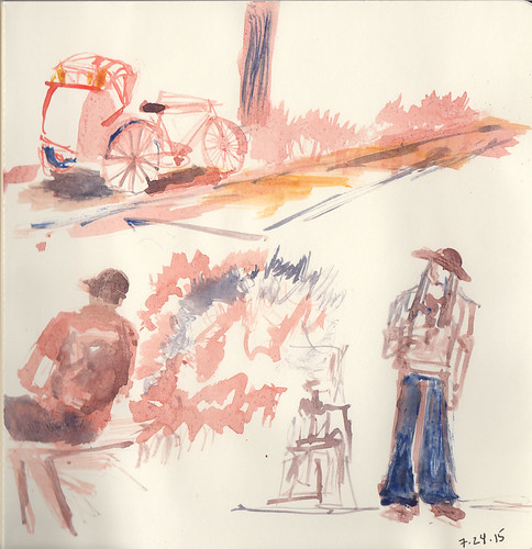 Twig and watercolor sketches, Albert Mall, Singapore