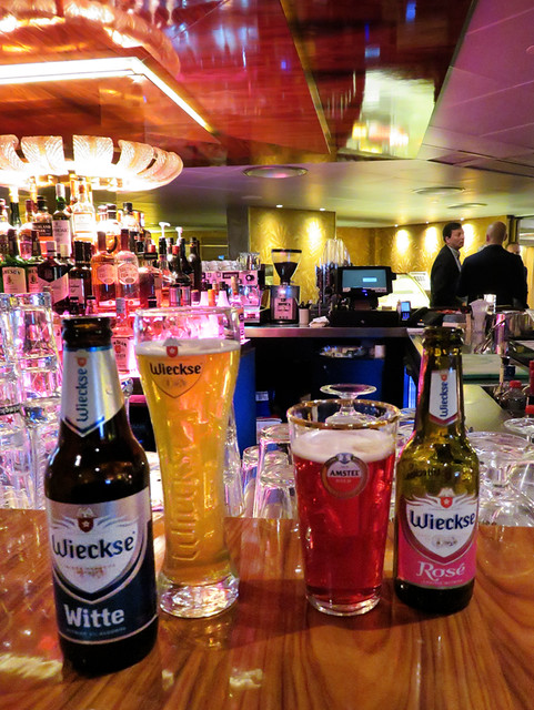 Our beer choices at the bar of the SS Rotterdam in Holland