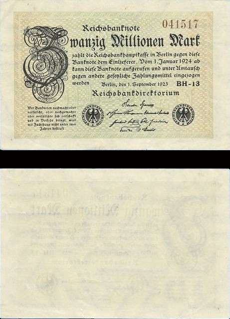 20 Miliónov nemeckých mariek Nemecko 1923, Pick 108