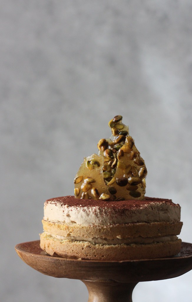 Pistachio Cake with Coffee Cardamom Mousse