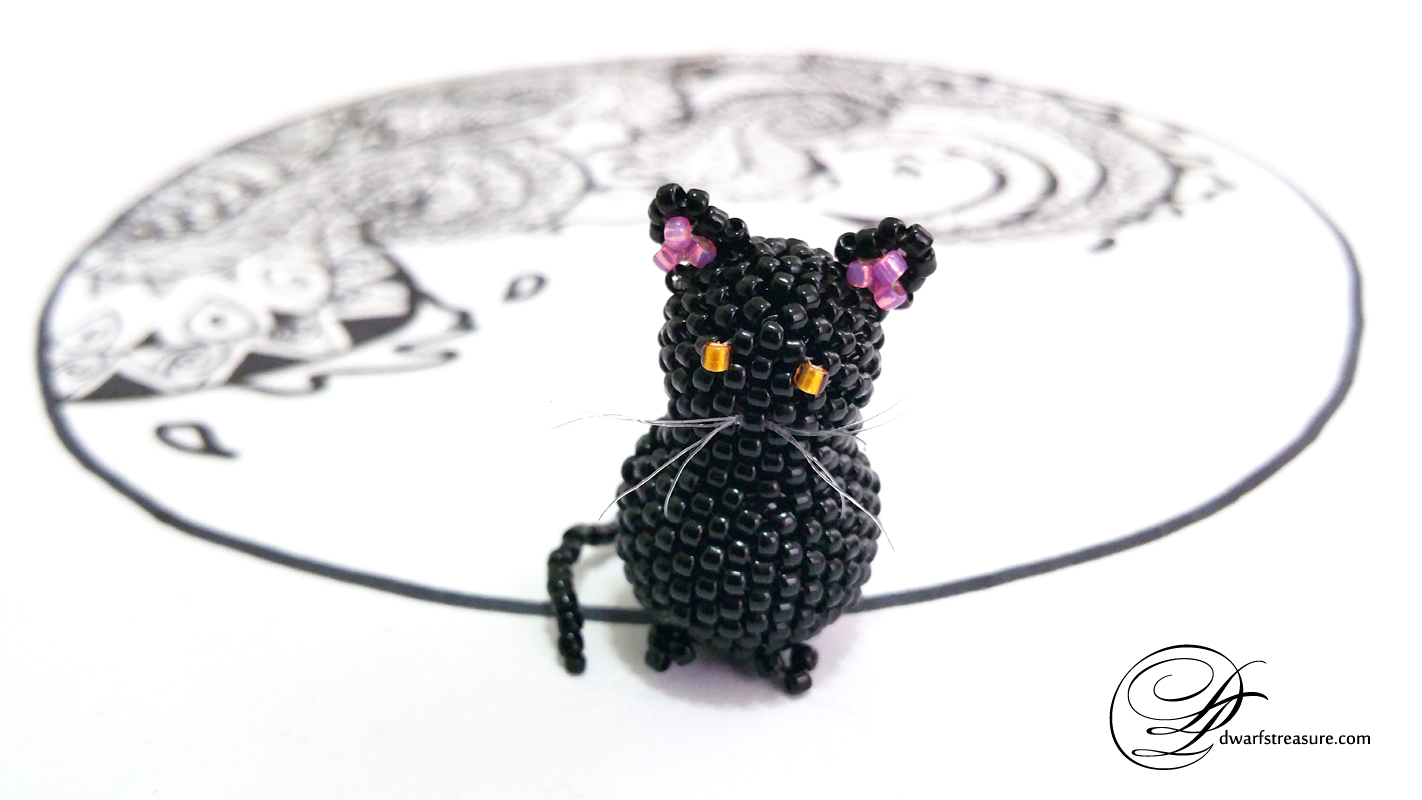 Cute black beaded cat collectible figurine