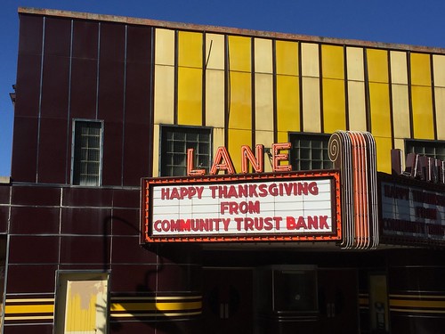 williamsburg ky kentucky 2016 lane theater theatre deco art streamline brown gold marquee neon facade vitriolite moderne community trust bank thanksgiving