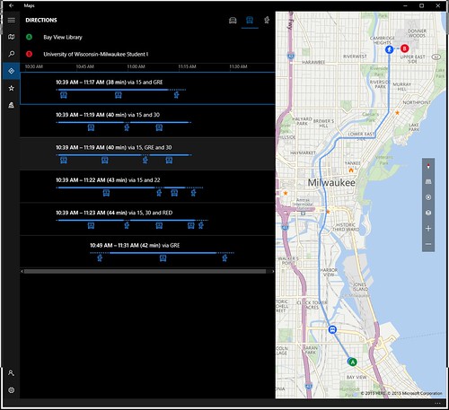 Windows 10 Microsoft Maps App Route Choices