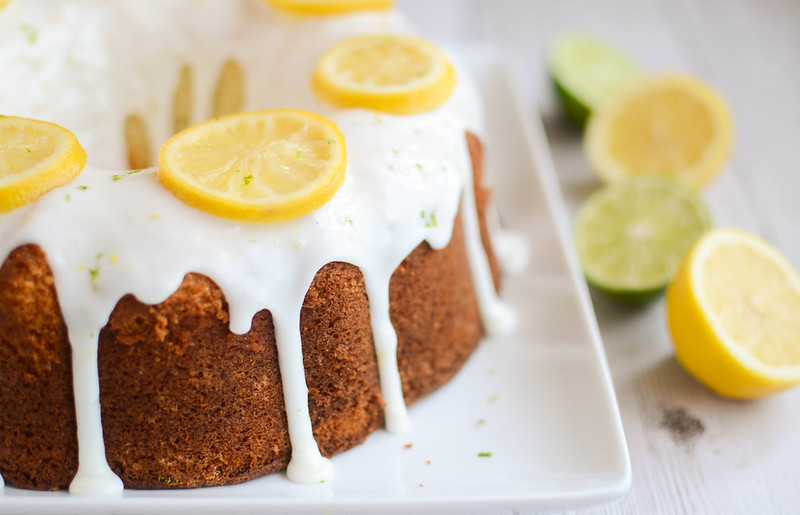 Lemon-Lime Pound Cake - moist citrus pound cake with a lemon-lime glaze and candied lemon slices. The perfect spring cake!