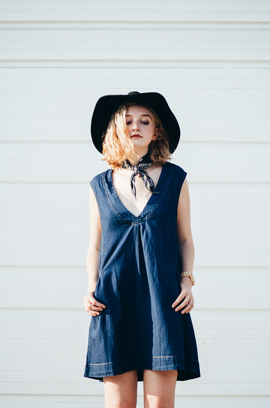 Denim Dress and Bandana Neck Tie from Free People and Jord Wooden Watch on juliettelaura.blogspot.com