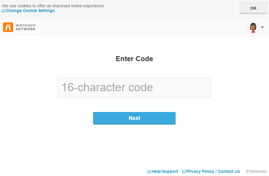 nintendo eshop only shows enter code