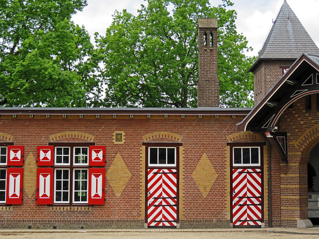 Red and white trim at the Kasteel de Haar near Utrecht, Holland