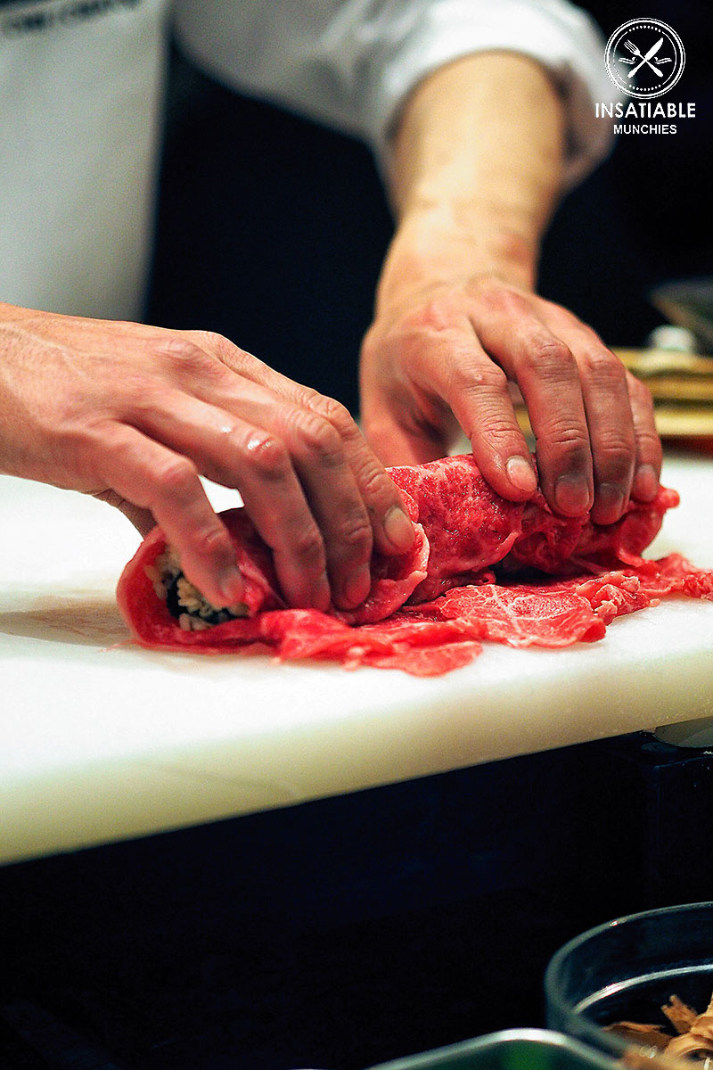 Washoku Lover's Kitchen: Chef Raita rolling up his version of sukiyaki