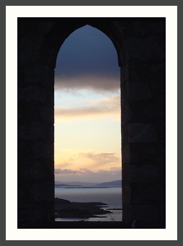 sunset holiday tower window walking landscape island bay scotland spring framed oban lts folly kerrera mccaig