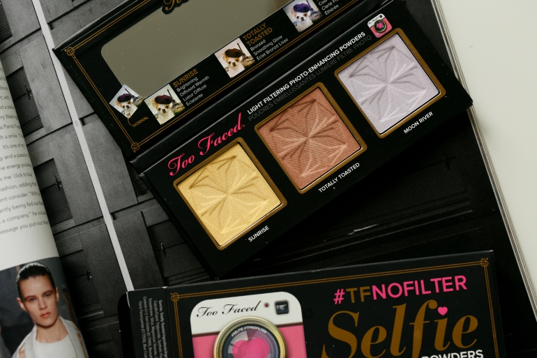 too faced, Too Faced #TFnofilter Selfie Powders, Too Faced #TFnofilter Selfie Powders review, Too Faced #TFnofilter Selfie Powders swatches, filter, illuminate, brighten, bronze, moon river, totally toasted, sunrise, finishing powder, sephora, beautyblog, fashion is a party, fashion blogger