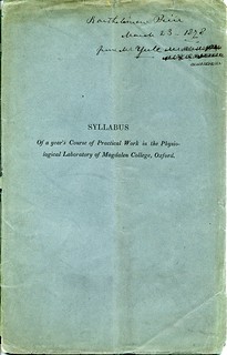 C.F.J. Yule, Syllabus: Of a year's Course of Practical Work in the Physiological Laboratory of Magdalen College, Oxford (c.1878).
