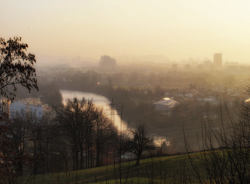 morning winter mist cold fog sunrise river view vista ljubljana sava črnuče stožice