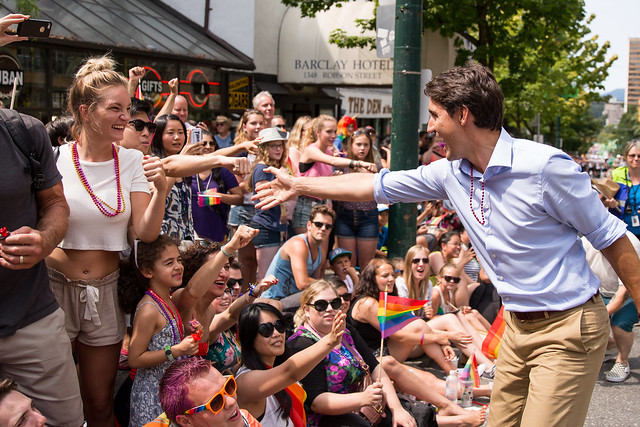 Justin Trudeau walks in the Vancouver Pride Parade. August 2, 2015.