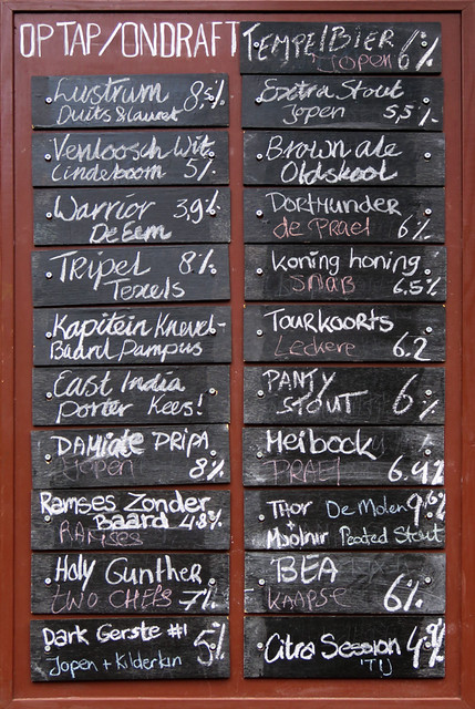 The beer menu at Arendsnest pub in Amsterdam, Holland