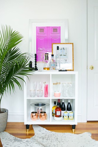cocktail cabinet made out of Ikea shelves