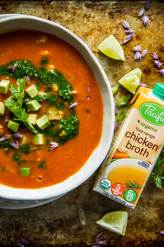 Southwestern Vegetable Soup with Spicy Cilantro Sauce
