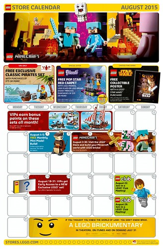 August 2015 LEGO Store Calendar